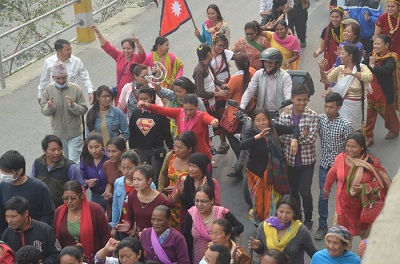 Christians in Nepal dancing in the street of Kathmandu