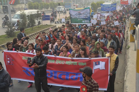 Christian gathering in street in kathmandu